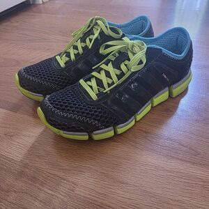 Adidas ClimaCool running shoes in black/ turquoise/yellow accents. Size W 7.5